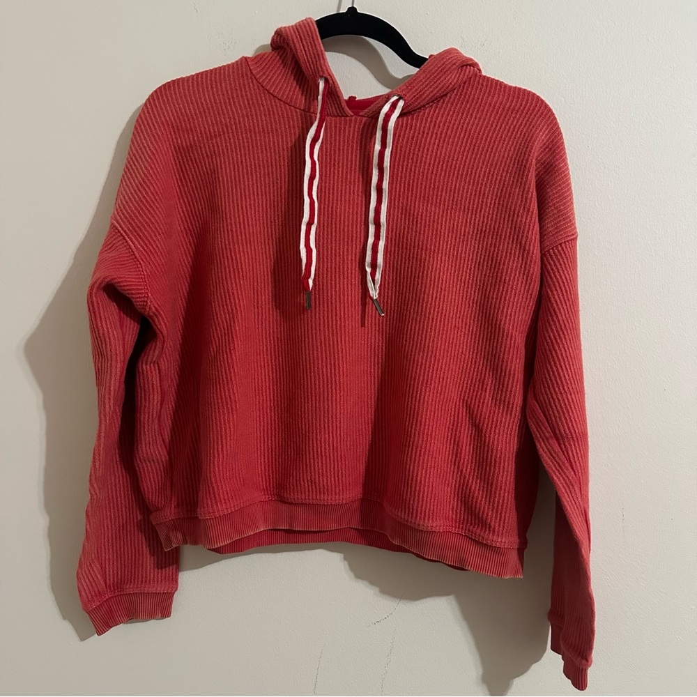 Aerie New Love Cropped Corded Hoodie Orange Coral XS
